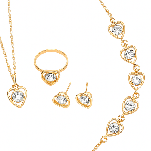 Set Bijuterii Inima Placate cu Aur de 14K